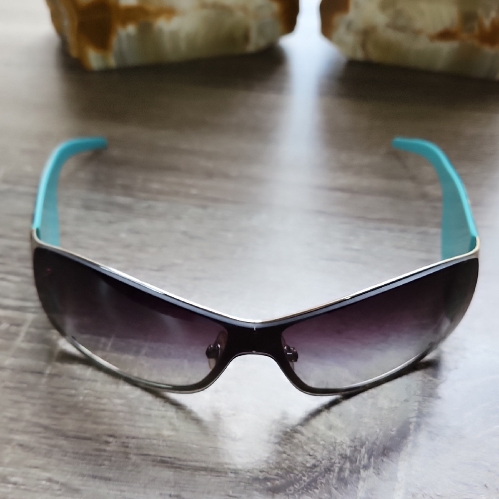 Vintage 90"s Dolce & Gabbana Black and Teal Sunglasses Silver Accents No Case - Picture 6 of 9